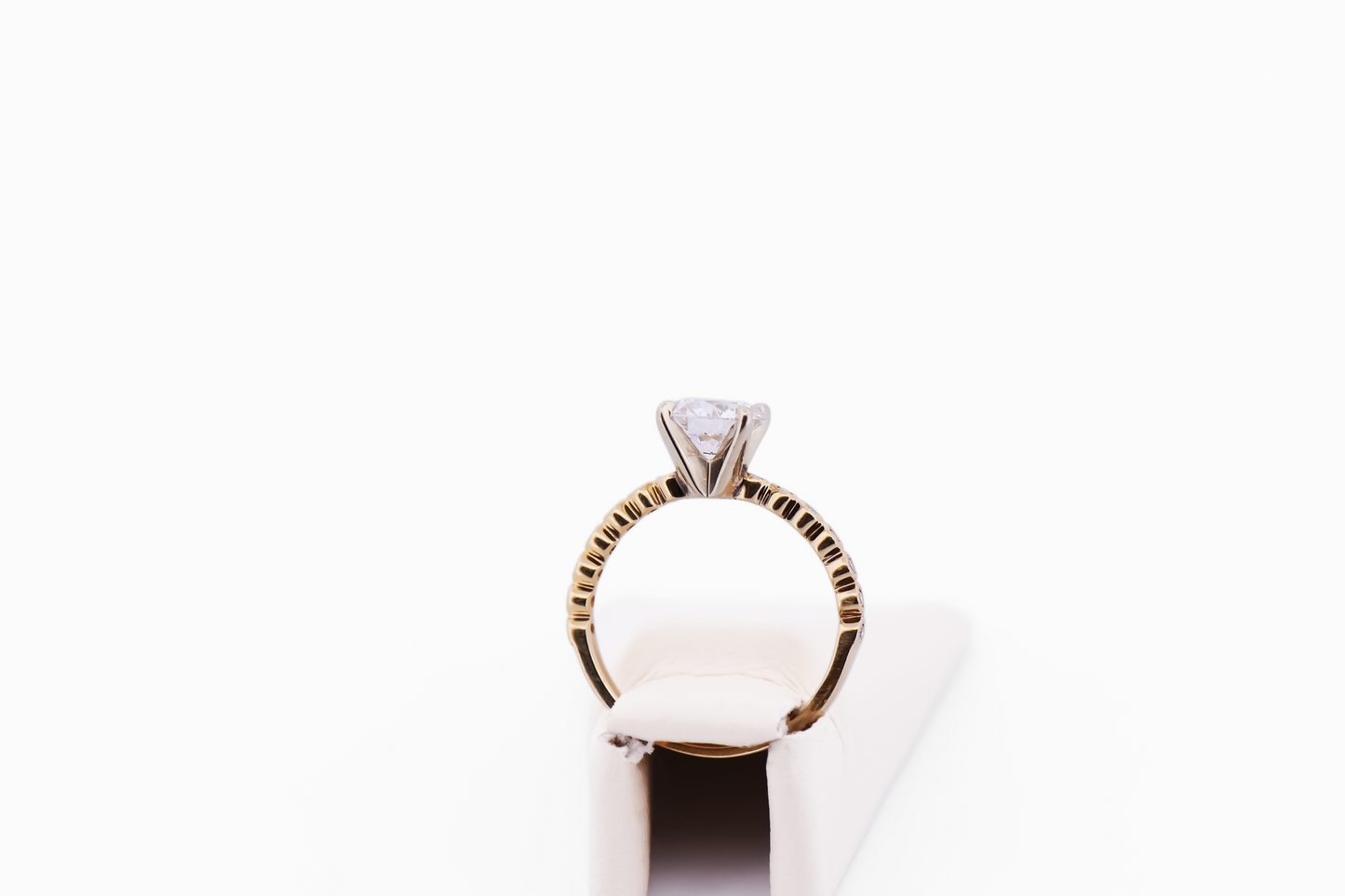 Modern Lab Grown Diamond Engagement Ring with Bezel-Set Accents in Yellow Gold