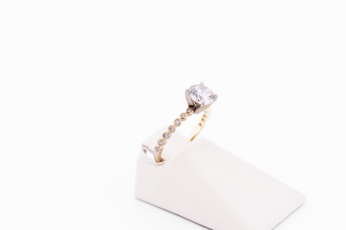 Modern Lab Grown Diamond Engagement Ring with Bezel-Set Accents in Yellow Gold