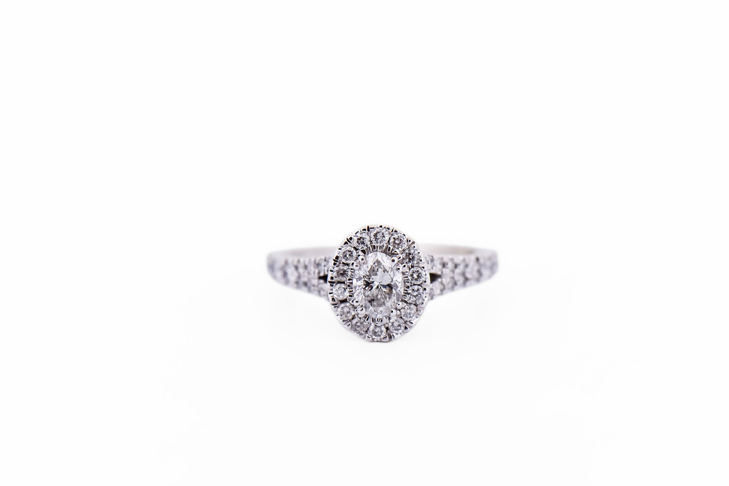 Modern Oval Halo Diamond Engagement Ring in White Gold