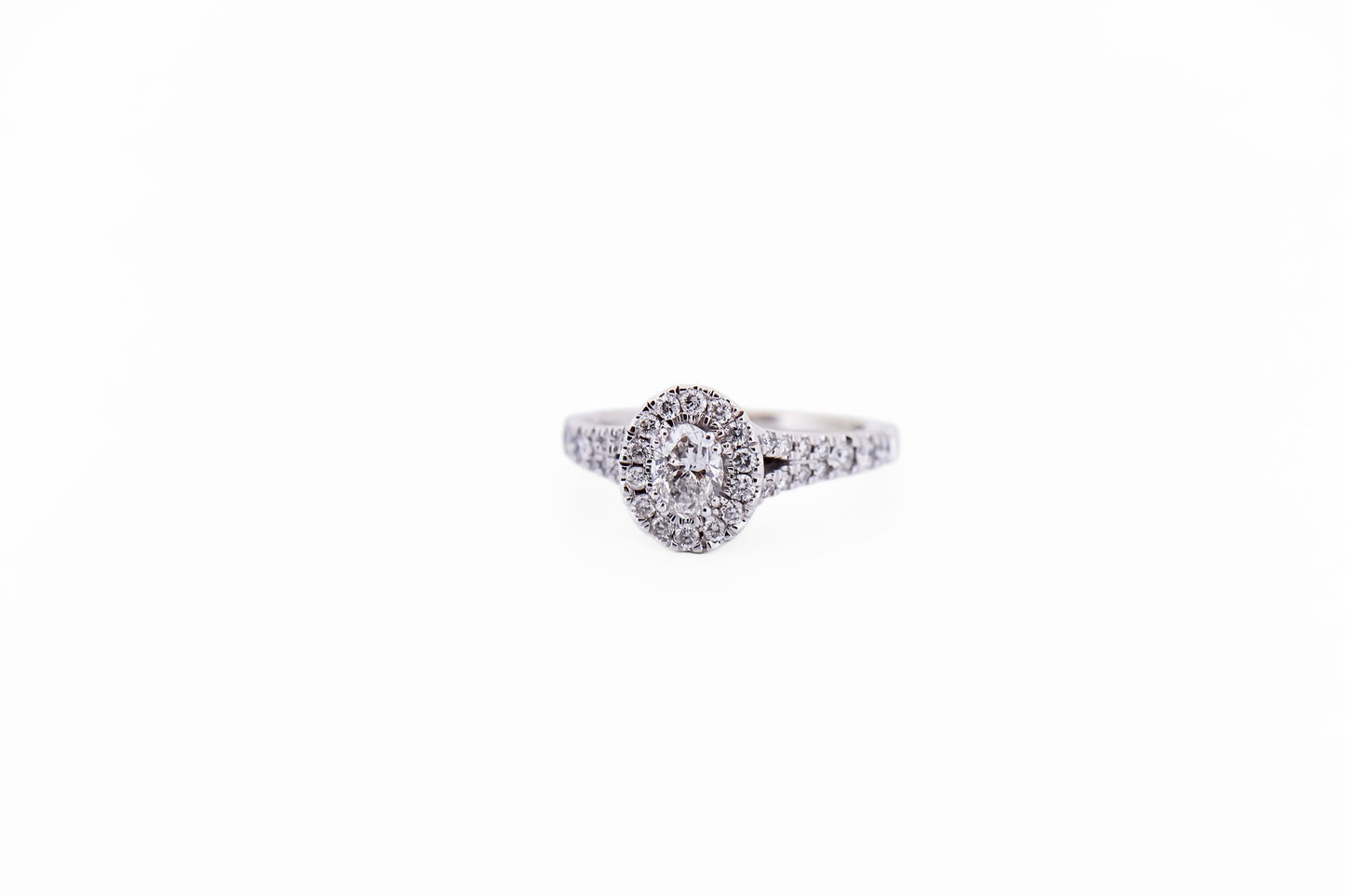 Modern Oval Halo Diamond Engagement Ring in White Gold