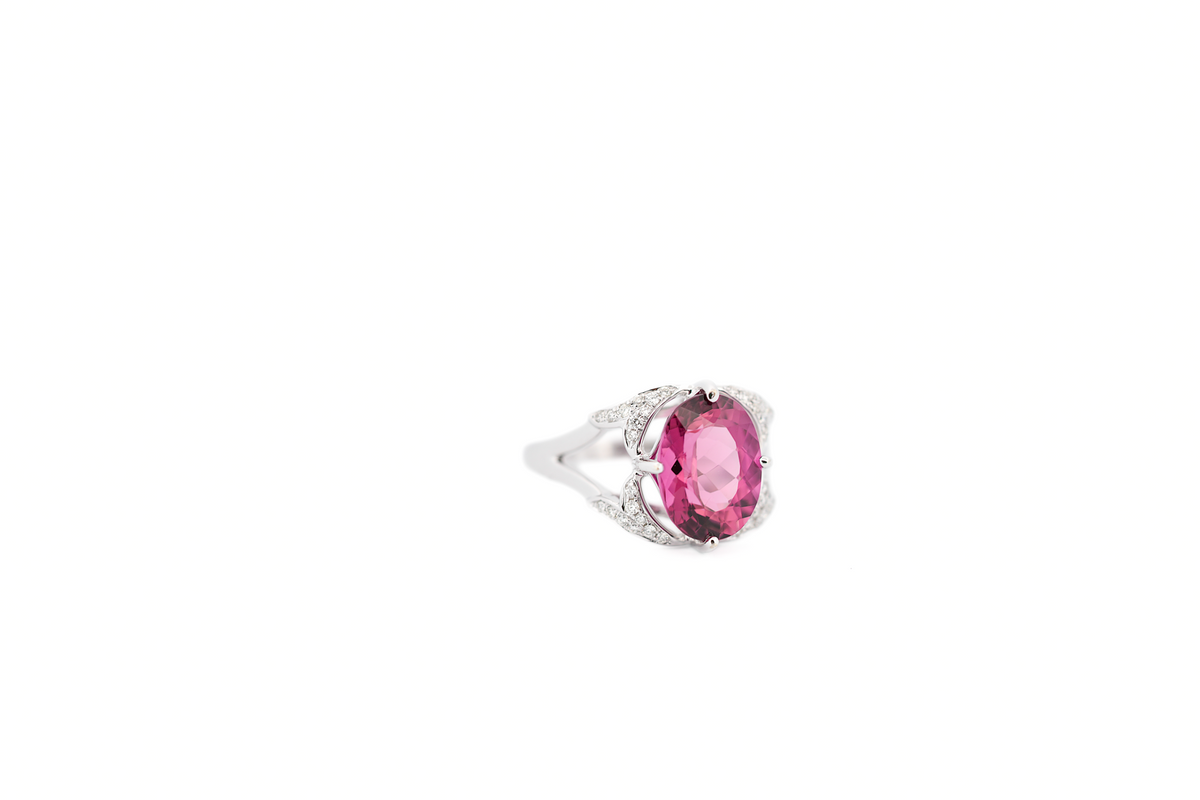 Modern Pink Tourmaline & Diamond Ring in White Gold
