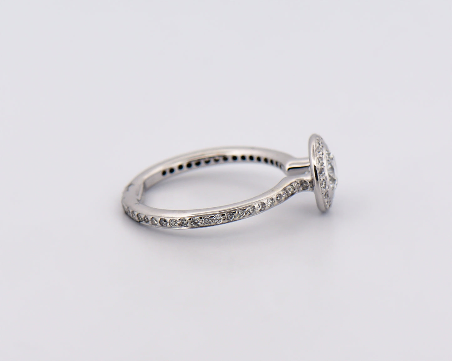 Modern Round Diamond Halo Engagement Ring with Eternity Style Band