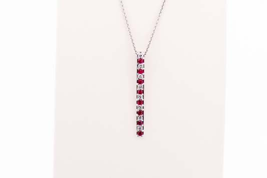Modern Ruby & Diamond Bar Pendant in White Gold