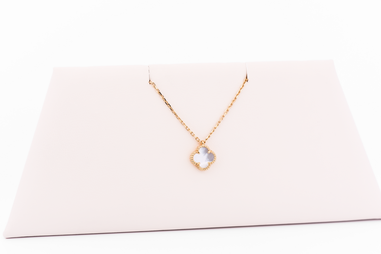 Mother of Pearl Inlay Alhambra Necklace & Earring Set in Yellow Gold