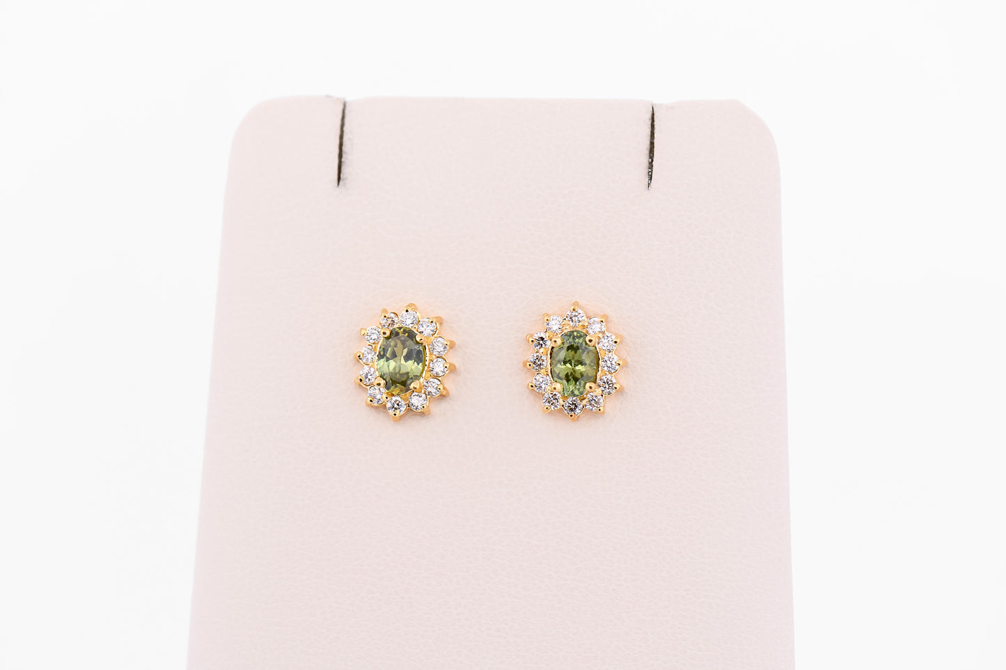 Namibian Demantoid Garnet & Diamond Halo Stud Earrings