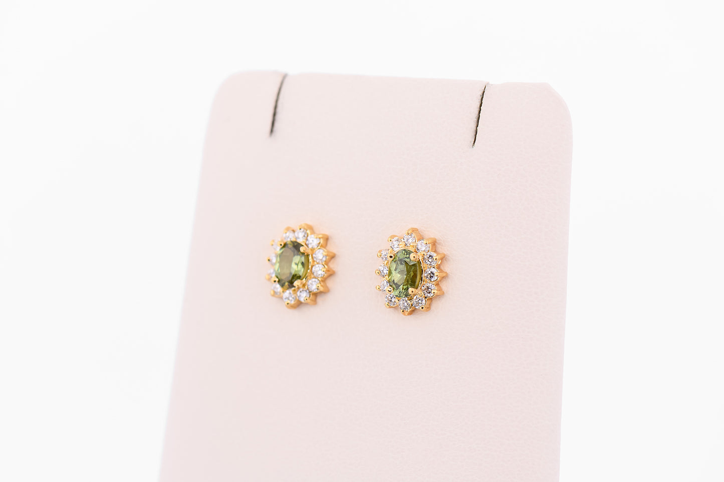 Namibian Demantoid Garnet & Diamond Halo Stud Earrings