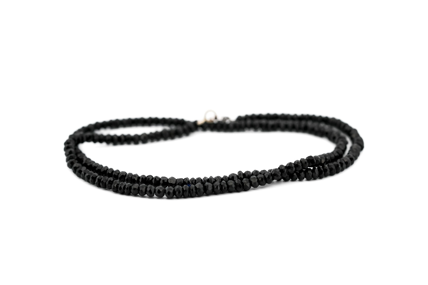Natural Black Spinel Rondelle Bead Necklace with 14k Clasp