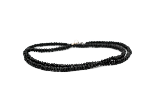 Natural Black Spinel Rondelle Bead Necklace with 14k Clasp