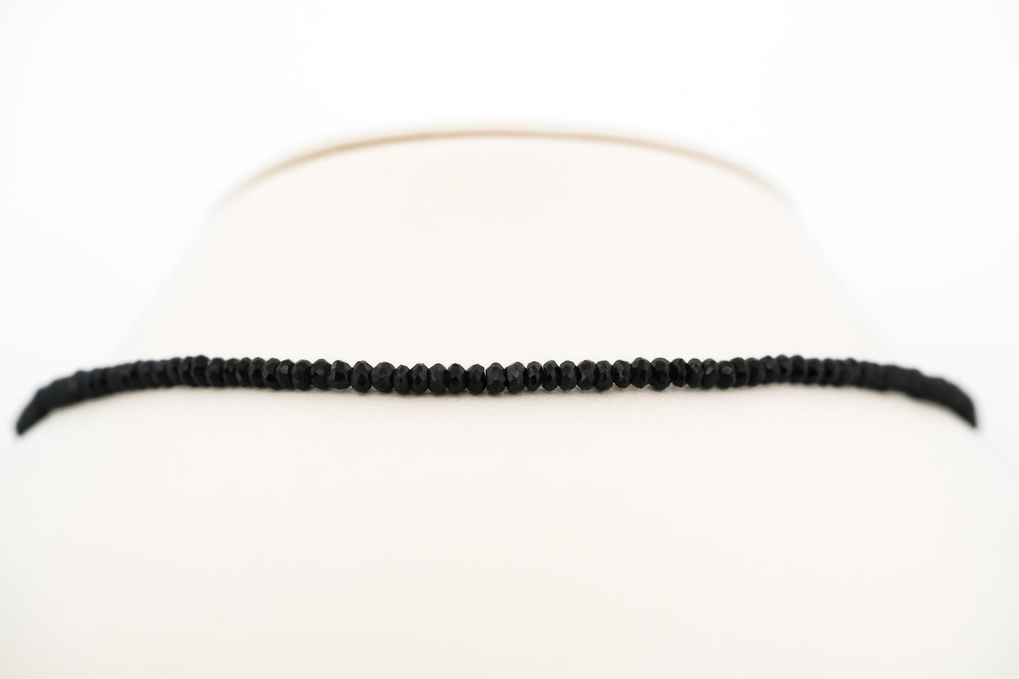 Natural Black Spinel Rondelle Bead Necklace with 14k Clasp