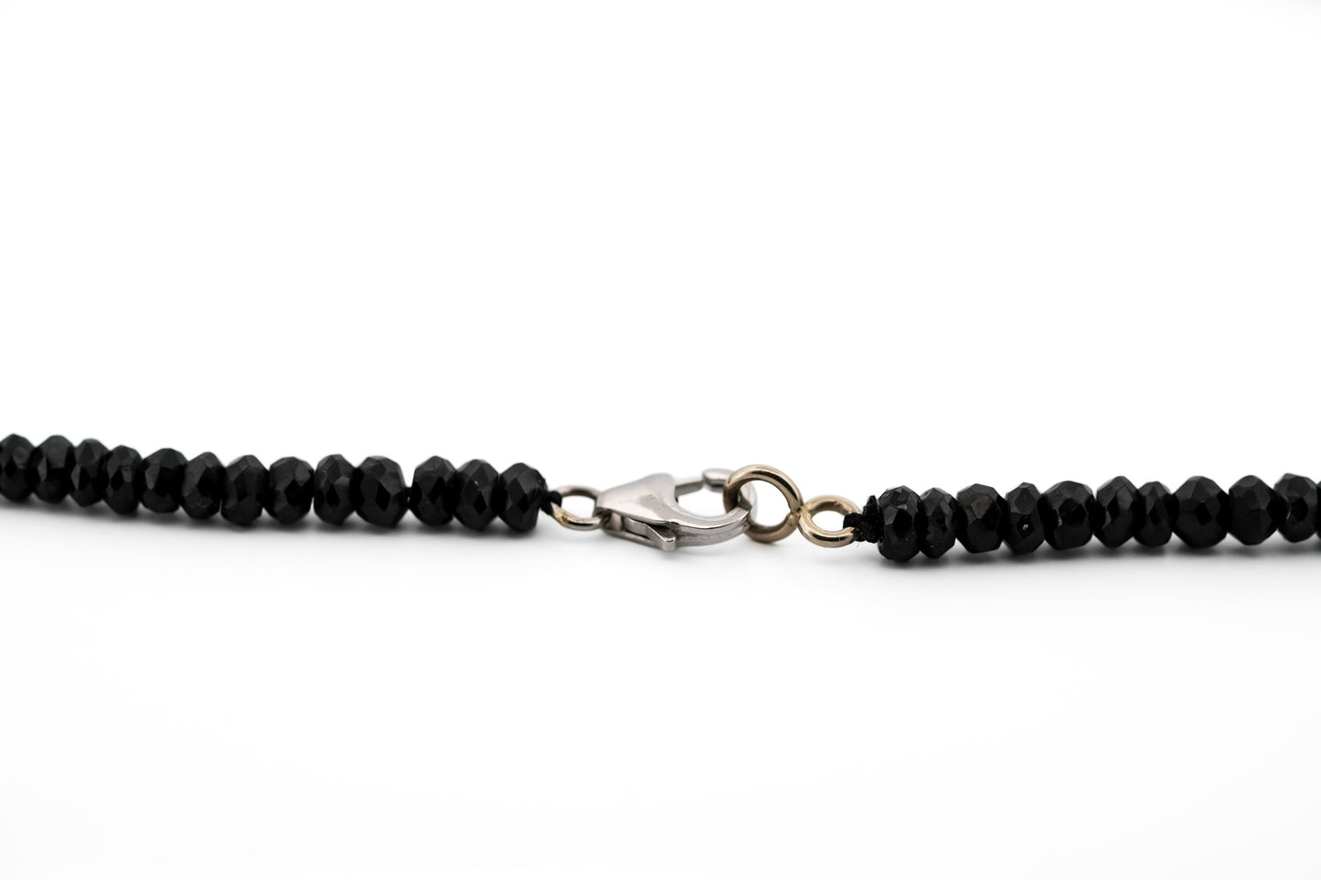 Natural Black Spinel Rondelle Bead Necklace with 14k Clasp