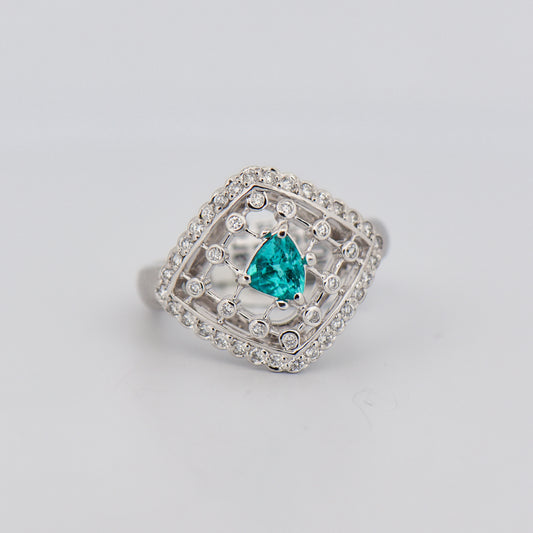 Natural Brazilian Paraiba Tourmaline & Diamond Ring in Platinum