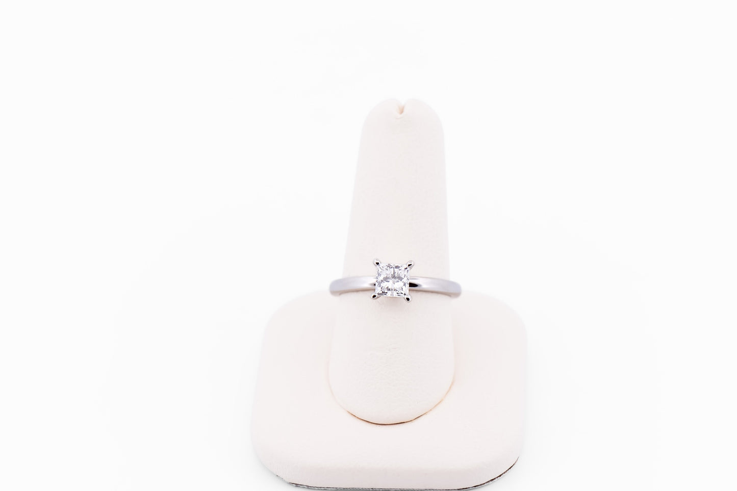 Natural Princess Cut Diamond Solitaire Engagement Ring in White Gold