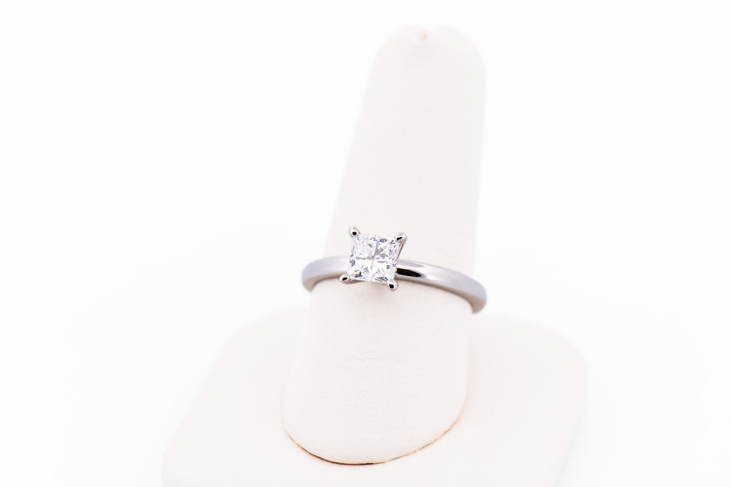 Natural Princess Cut Diamond Solitaire Engagement Ring in White Gold