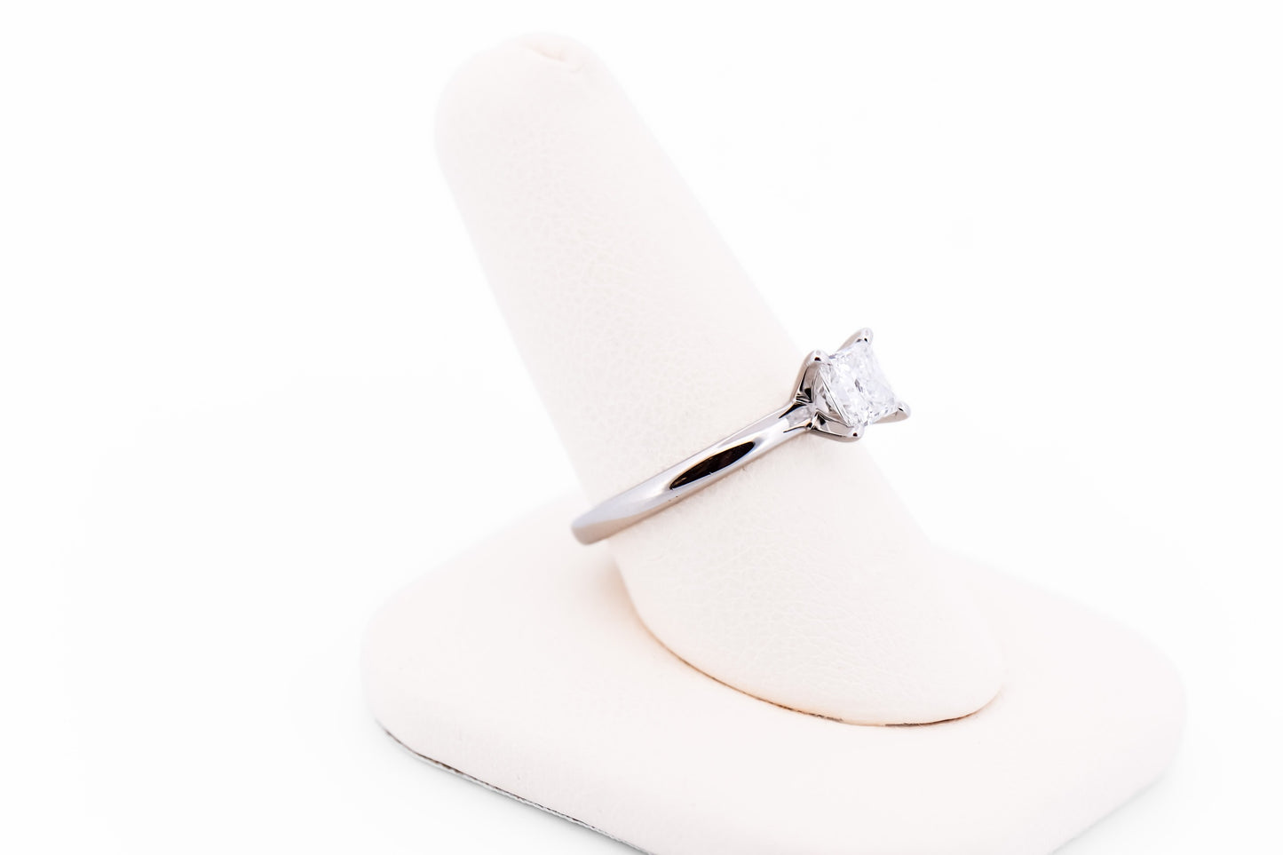 Natural Princess Cut Diamond Solitaire Engagement Ring in White Gold