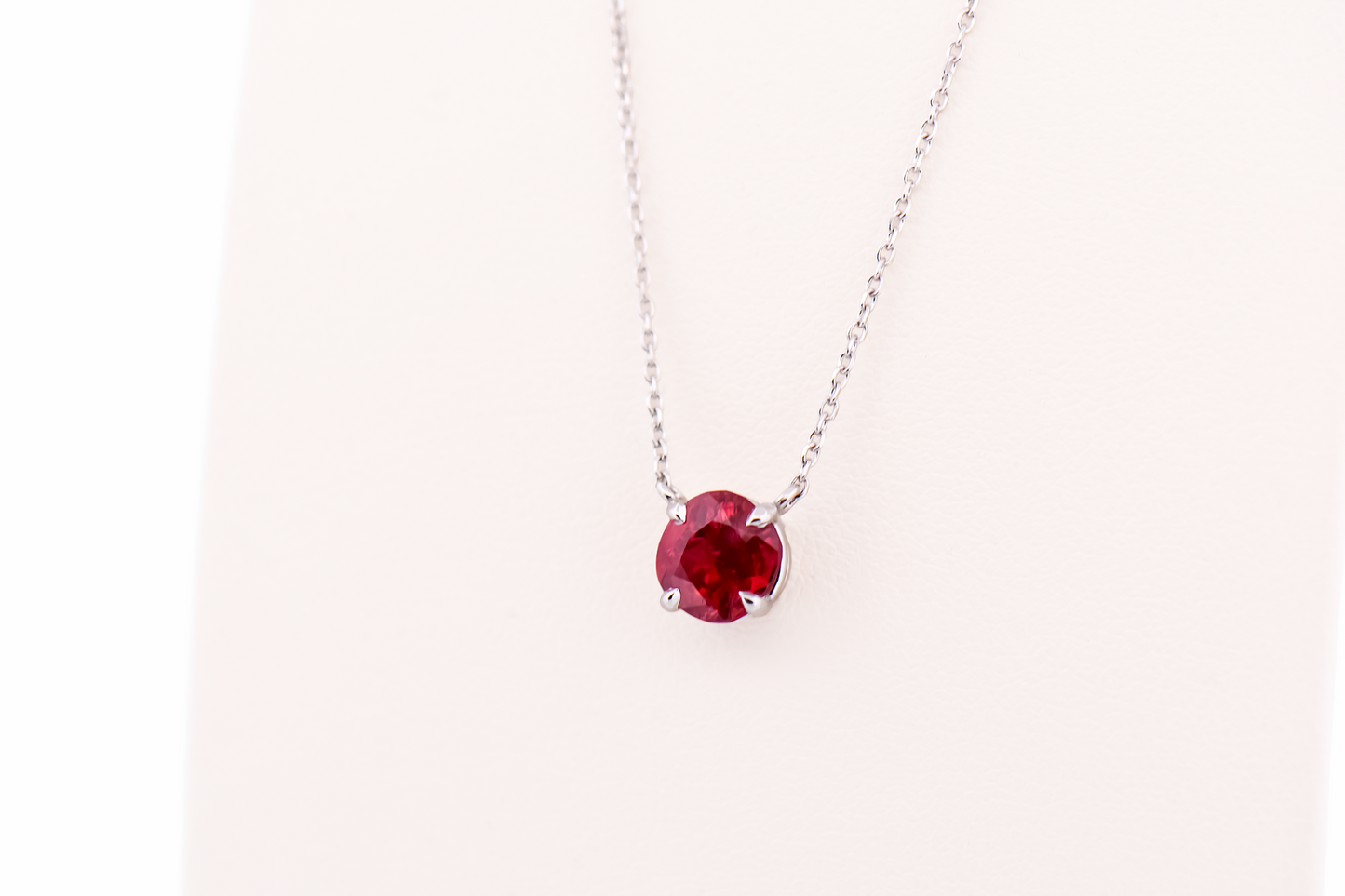 Natural Ruby Solitaire Pendant in 14k White Gold