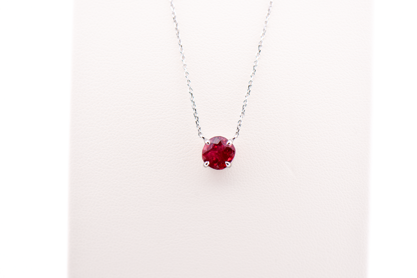 Natural Ruby Solitaire Pendant in 14k White Gold