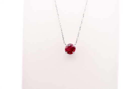Natural Ruby Solitaire Pendant in 14k White Gold