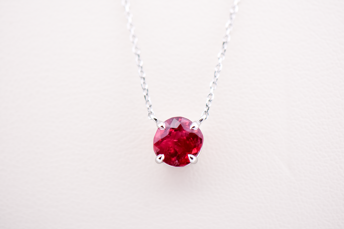 Natural Ruby Solitaire Pendant in 14k White Gold
