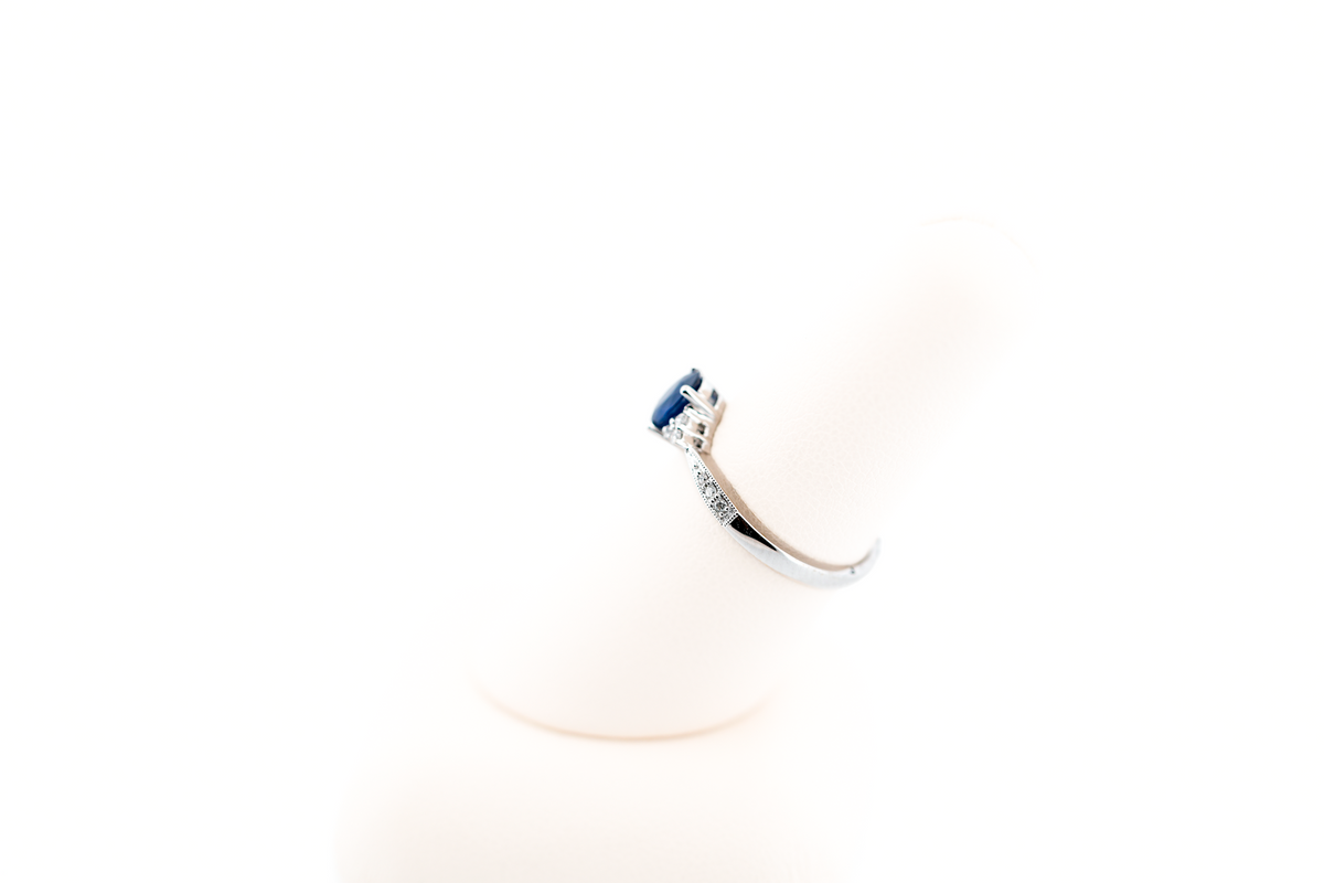 Navy Blue Sapphire Engagement Ring with Diamond Accents in White Gold