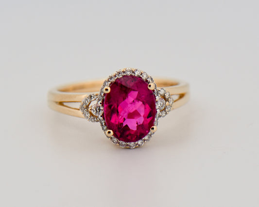 Magenta Rubellite Tourmaline Ring in Yellow Gold