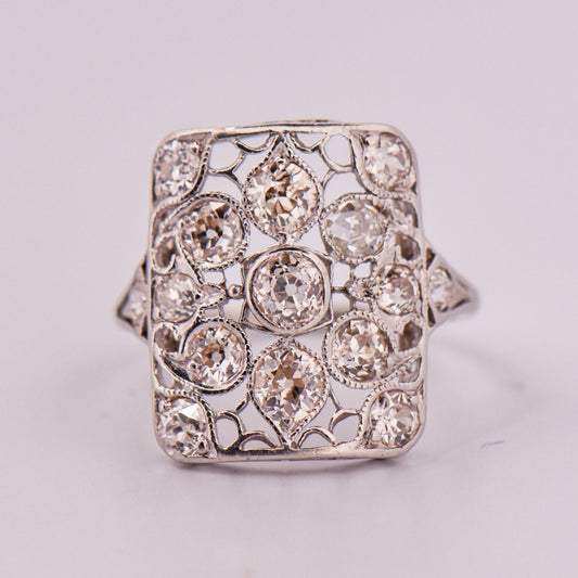 Edwardian Platinum & Diamond Filigree Cluster Ring