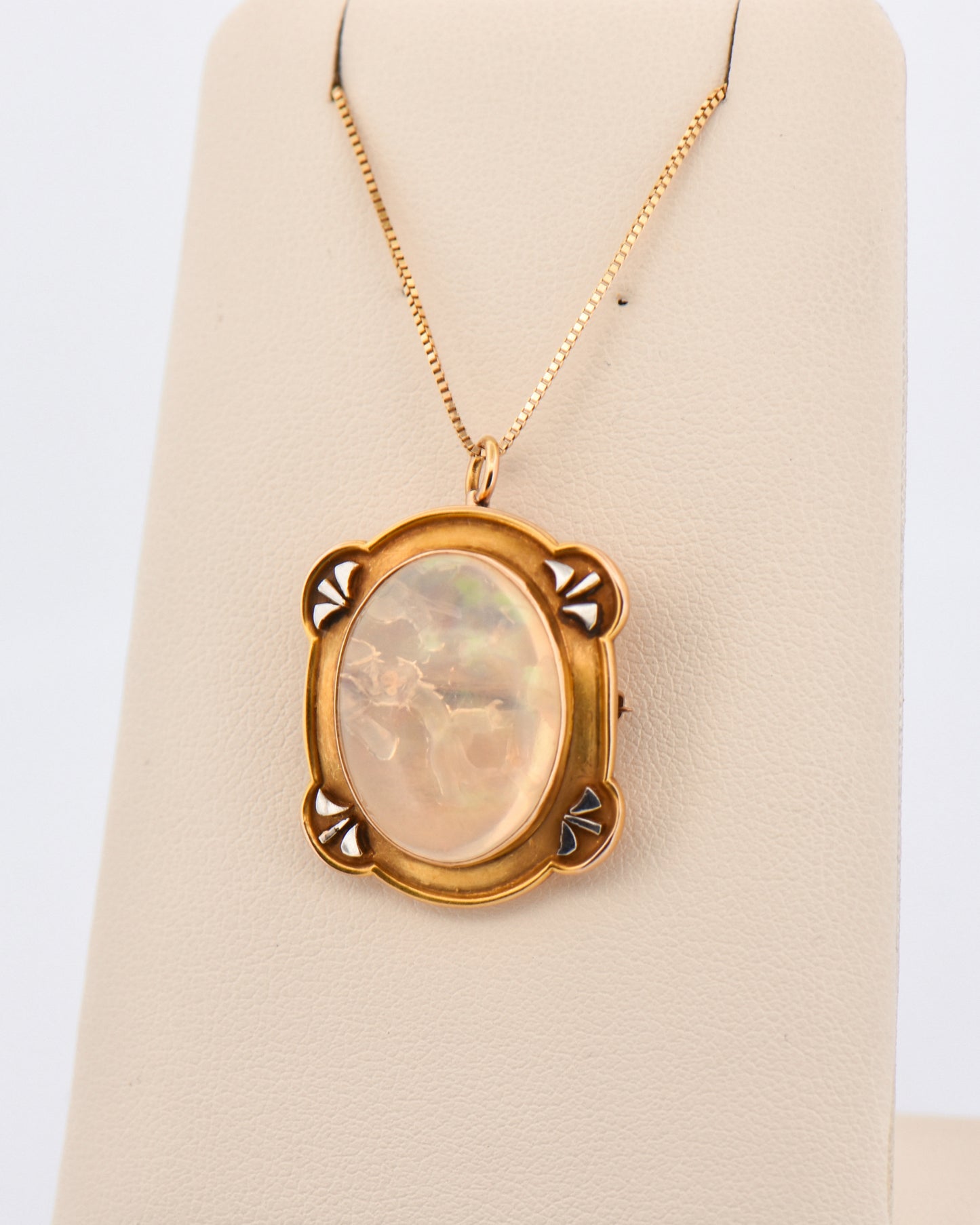 Art Nouveau Opal Pendant Brooch Combo with Large Mexican Jelly Opal