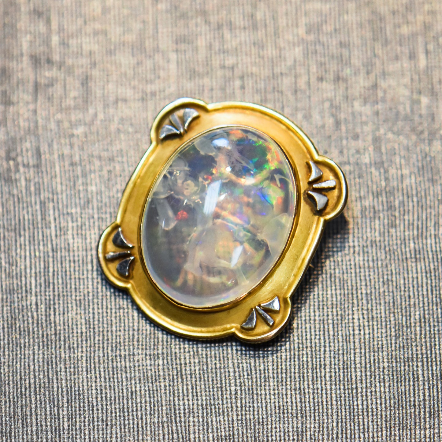 Art Nouveau Opal Pendant Brooch Combo with Large Mexican Jelly Opal