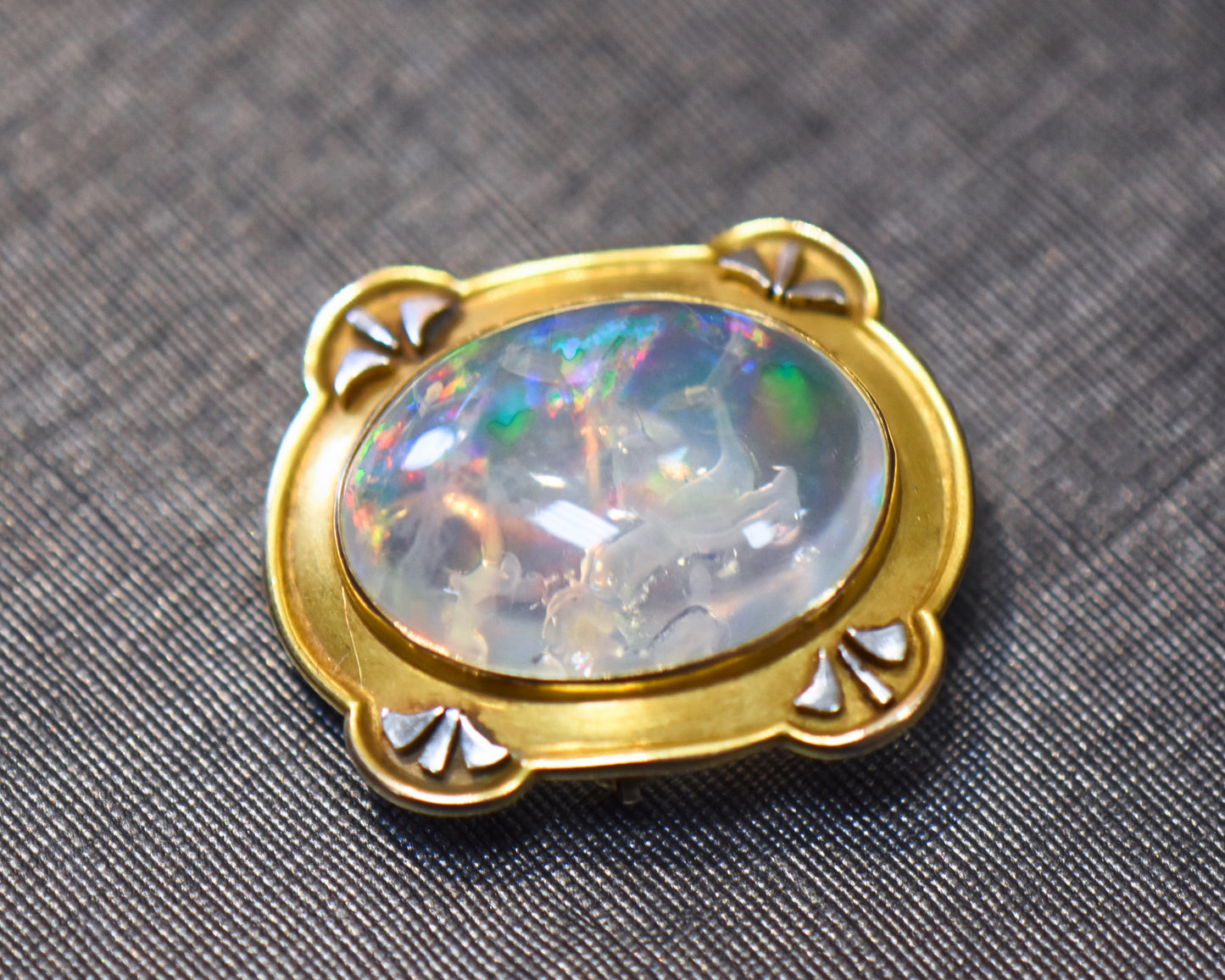 Art Nouveau Opal Pendant Brooch Combo with Large Mexican Jelly Opal