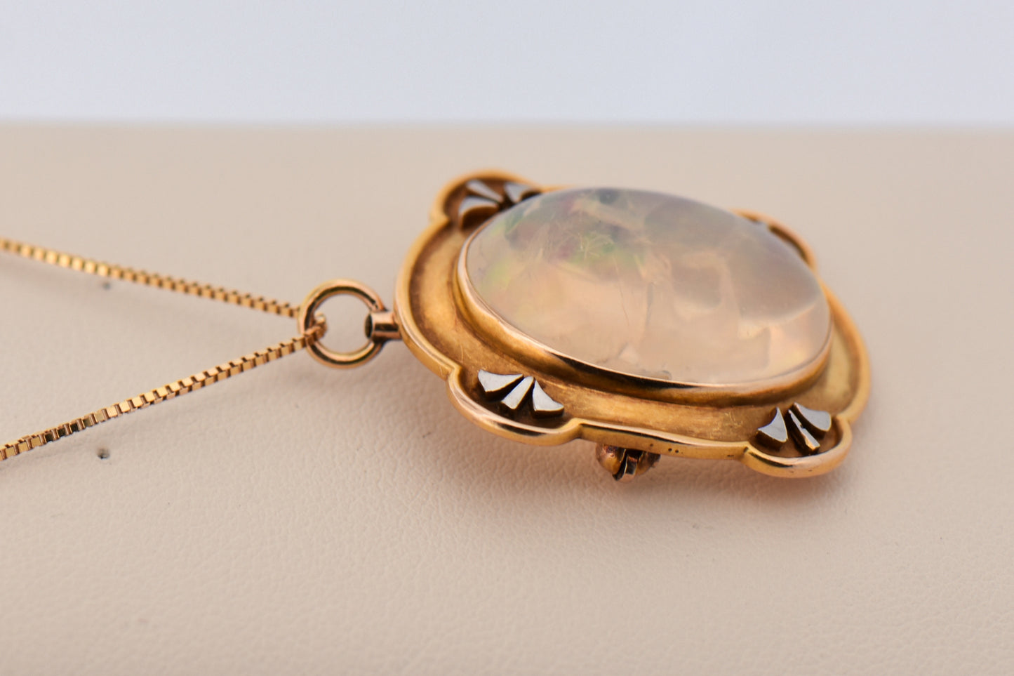 Art Nouveau Opal Pendant Brooch Combo with Large Mexican Jelly Opal