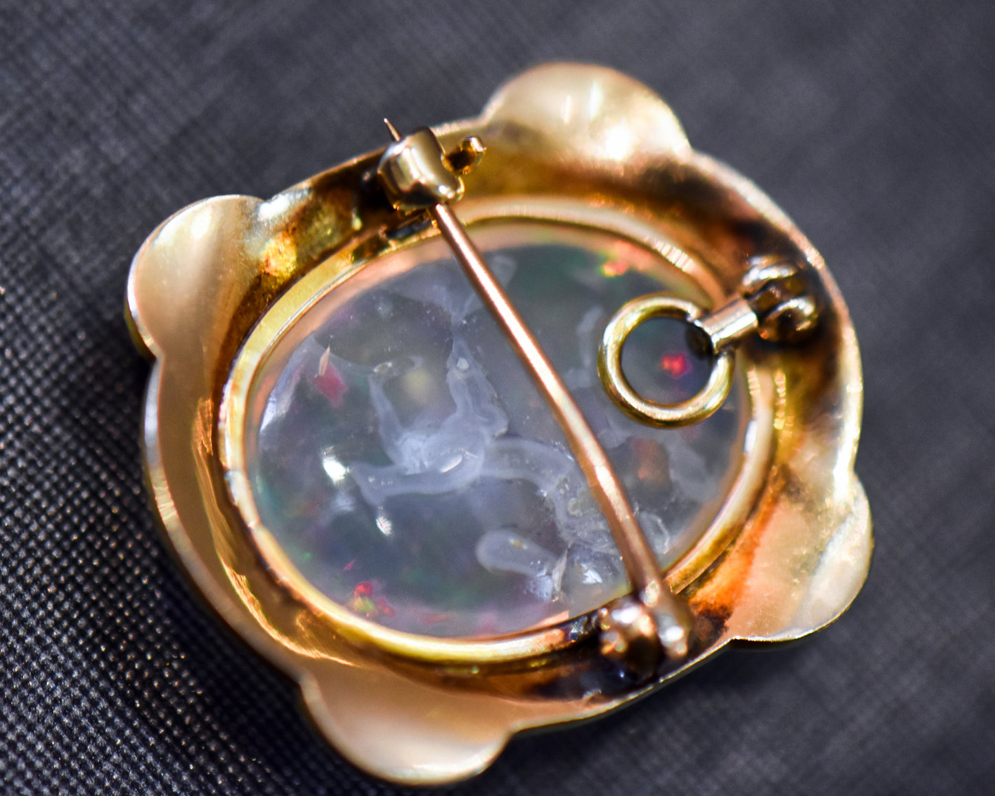 Art Nouveau Opal Pendant Brooch Combo with Large Mexican Jelly Opal