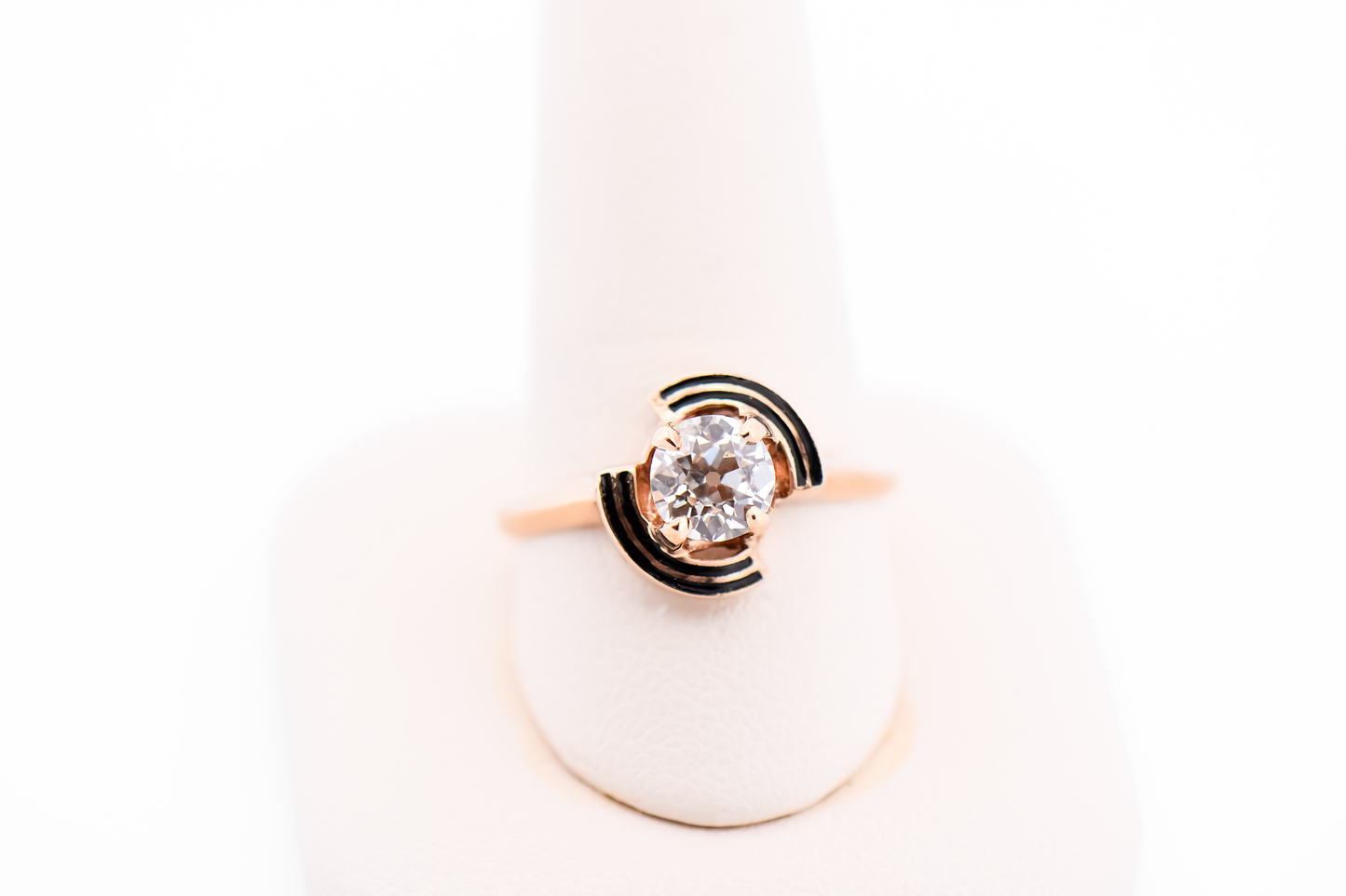 Old European Cut Diamond Engagement Ring with Black Enamel Frame