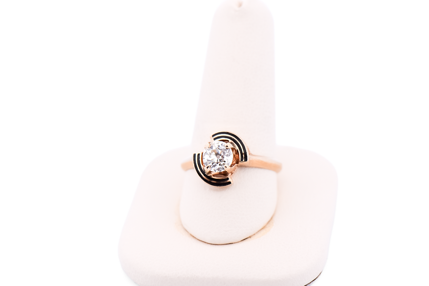 Old European Cut Diamond Engagement Ring with Black Enamel Frame