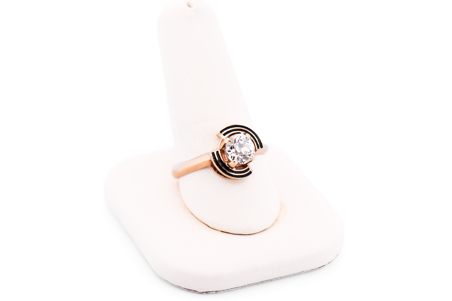 Old European Cut Diamond Engagement Ring with Black Enamel Frame