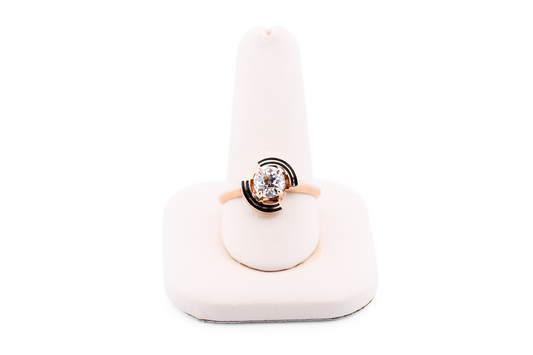 Old European Cut Diamond Engagement Ring with Black Enamel Frame