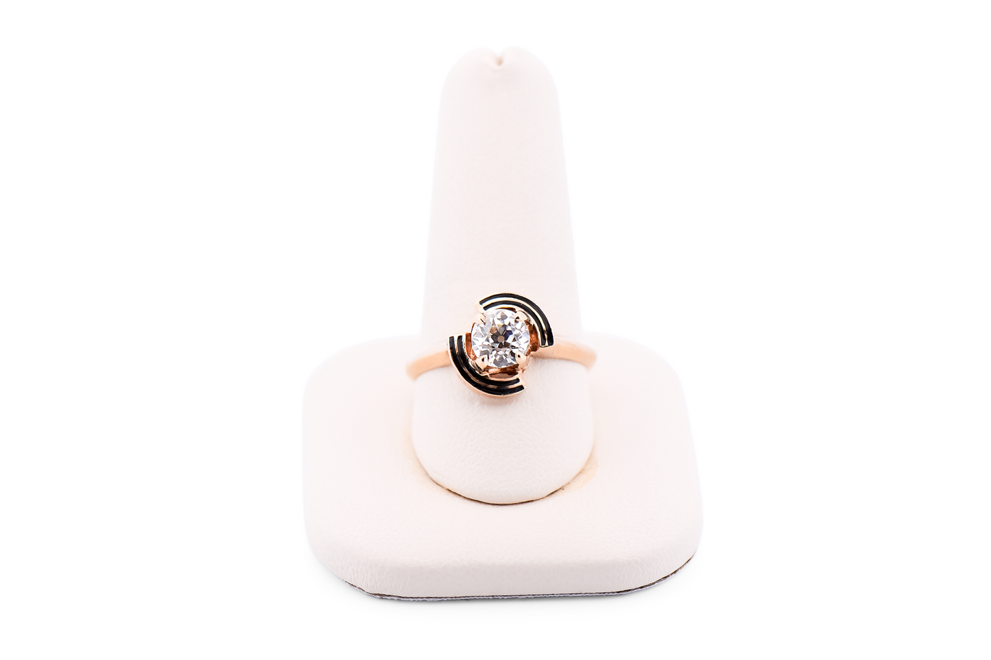 Old European Cut Diamond Engagement Ring with Black Enamel Frame