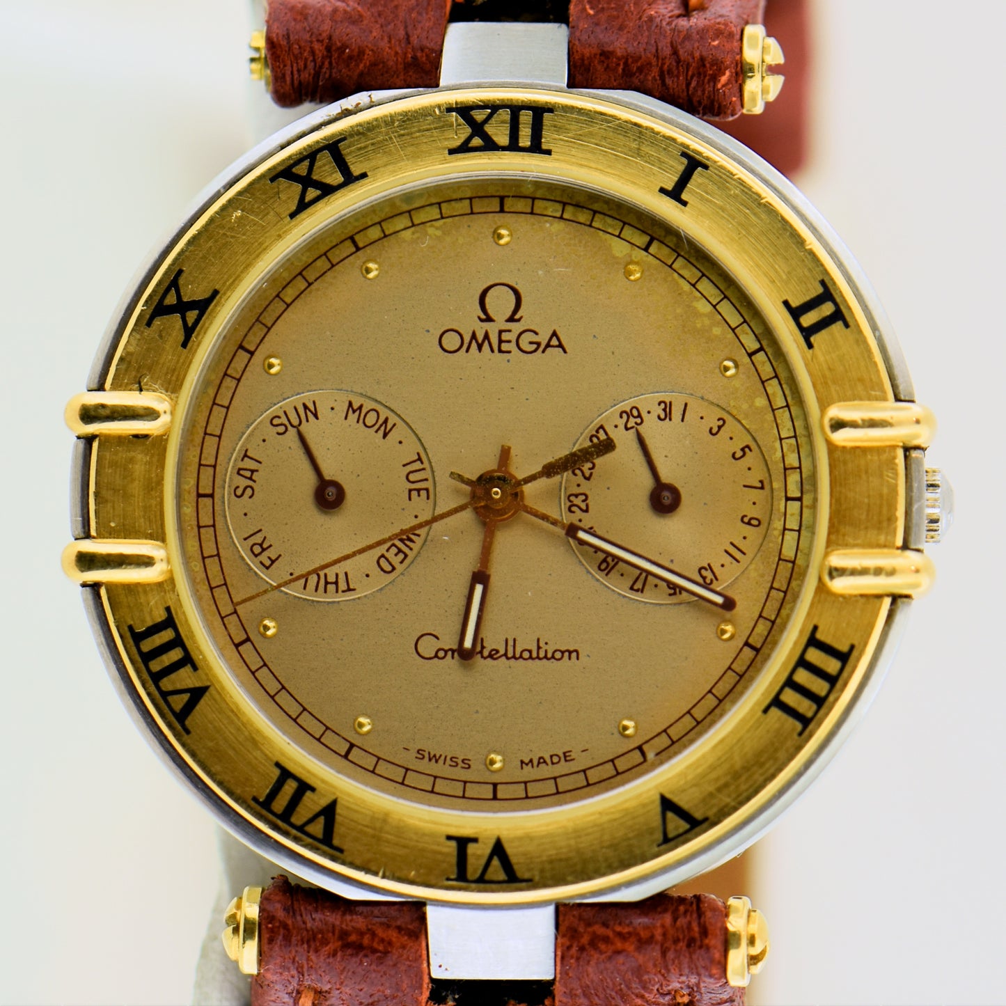 1980s Omega Constellation Quartz Calendar Wrist Watch