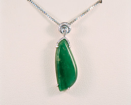 Transparent Green Omphacite Jade & Diamond Pendant