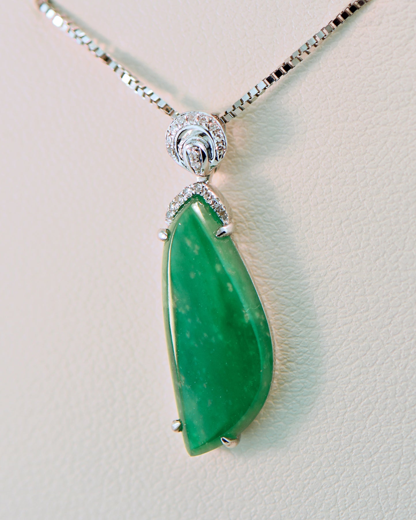 Transparent Green Omphacite Jade & Diamond Pendant