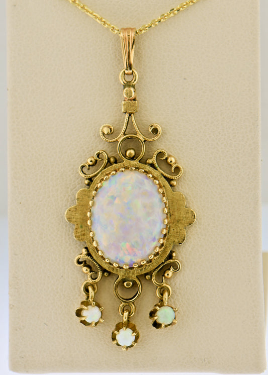 Mid-Century Vintage Italianate Gold & Opal Pendant