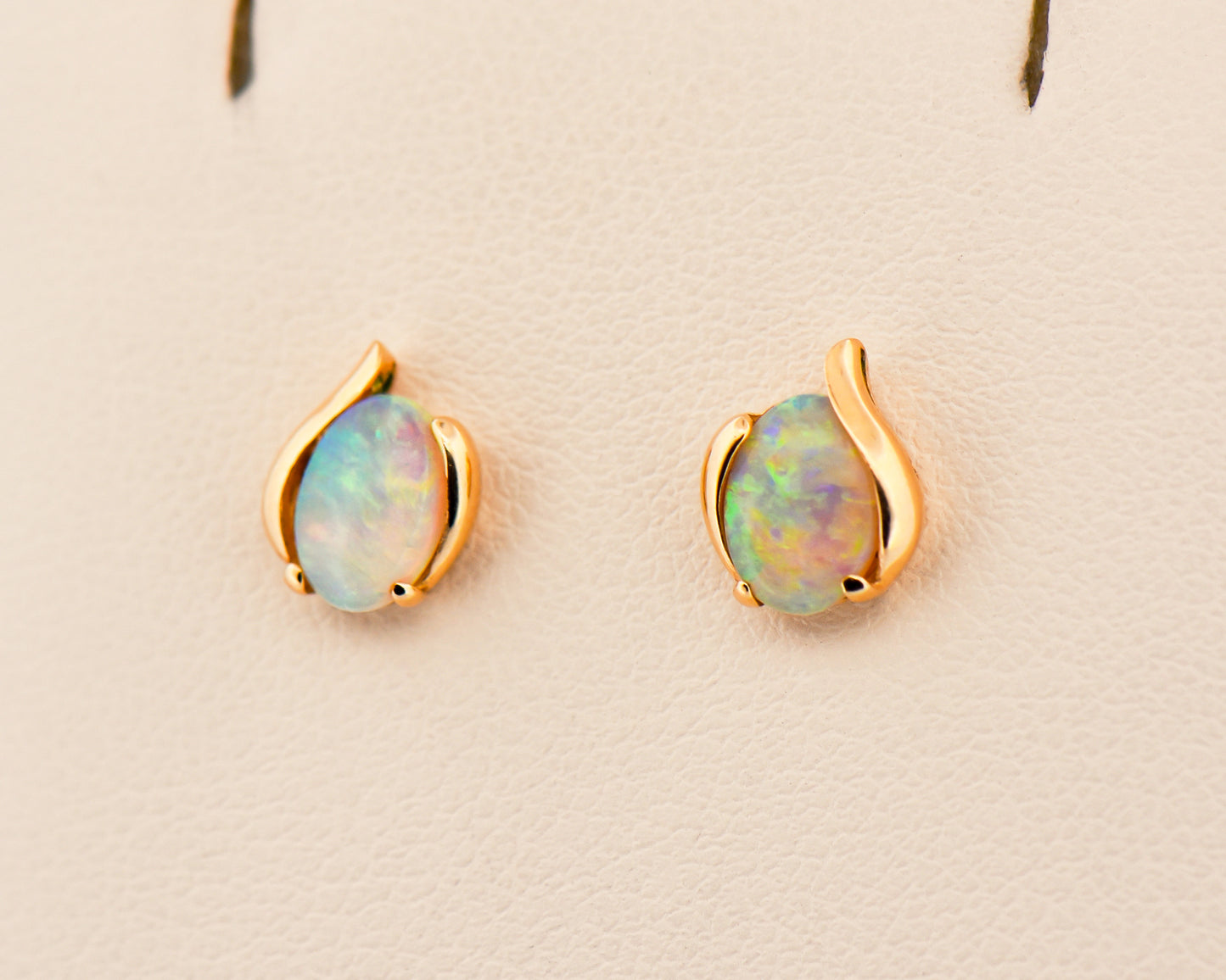 Australian Crystal Opal Studs in Yellow Gold