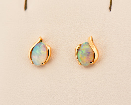 Australian Crystal Opal Studs in Yellow Gold