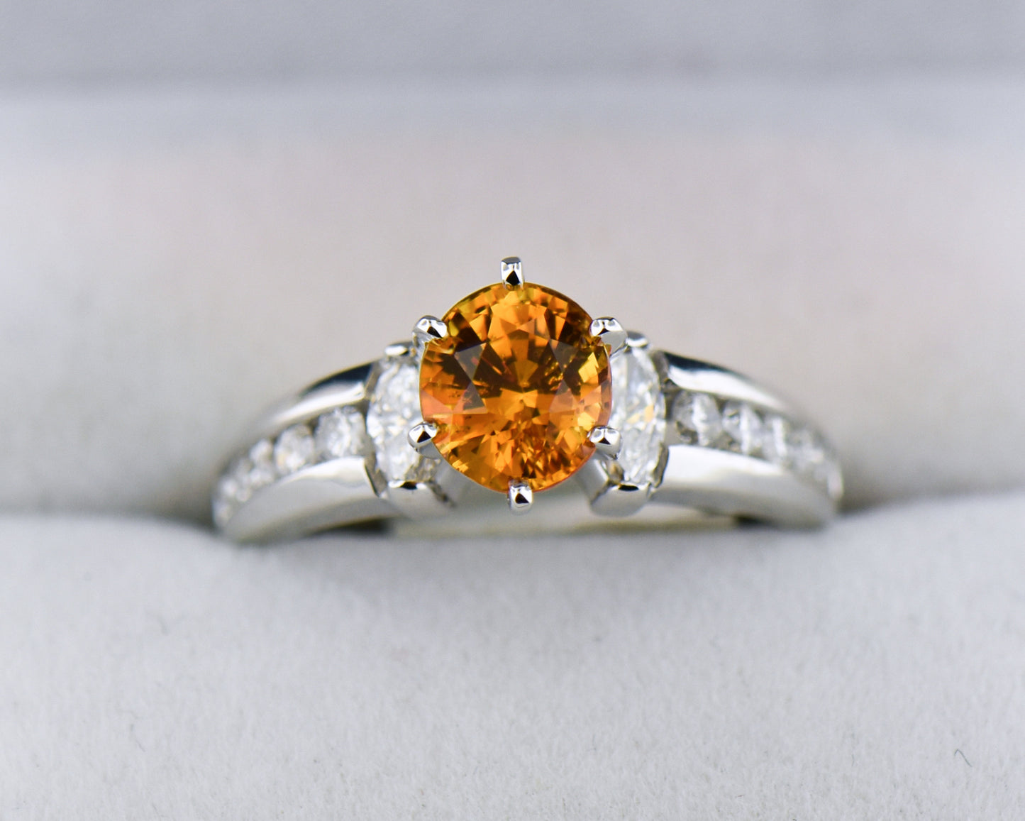 Rare Orange Sapphire & Diamond Engagement Ring