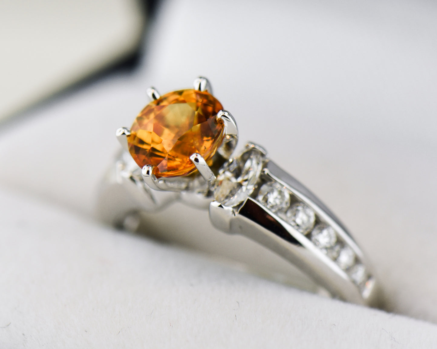 Rare Orange Sapphire & Diamond Engagement Ring