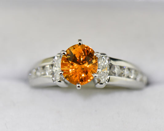 Rare Orange Sapphire & Diamond Engagement Ring