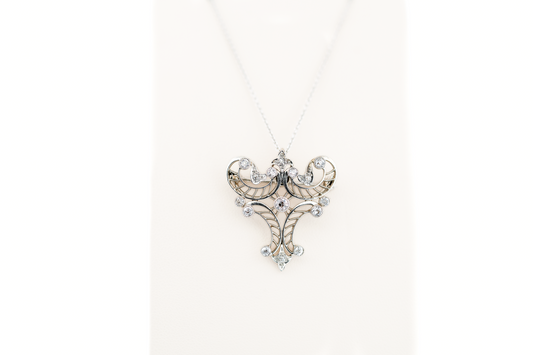 Ornate Early Art Deco Platinum Filigree & Diamond Pendant Brooch Combo