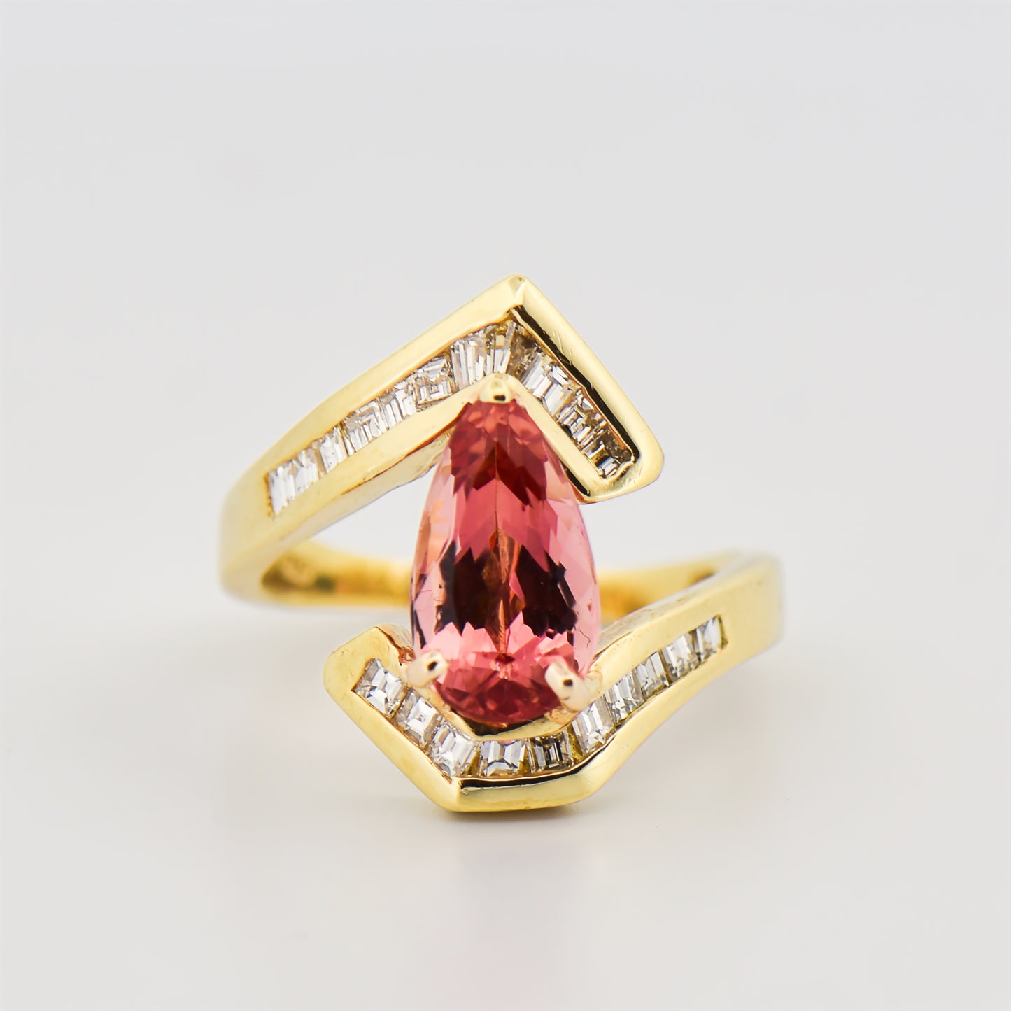 Pear-Shaped Imperial Topaz and Diamond Chevron Ring in 18k Yellow Gold