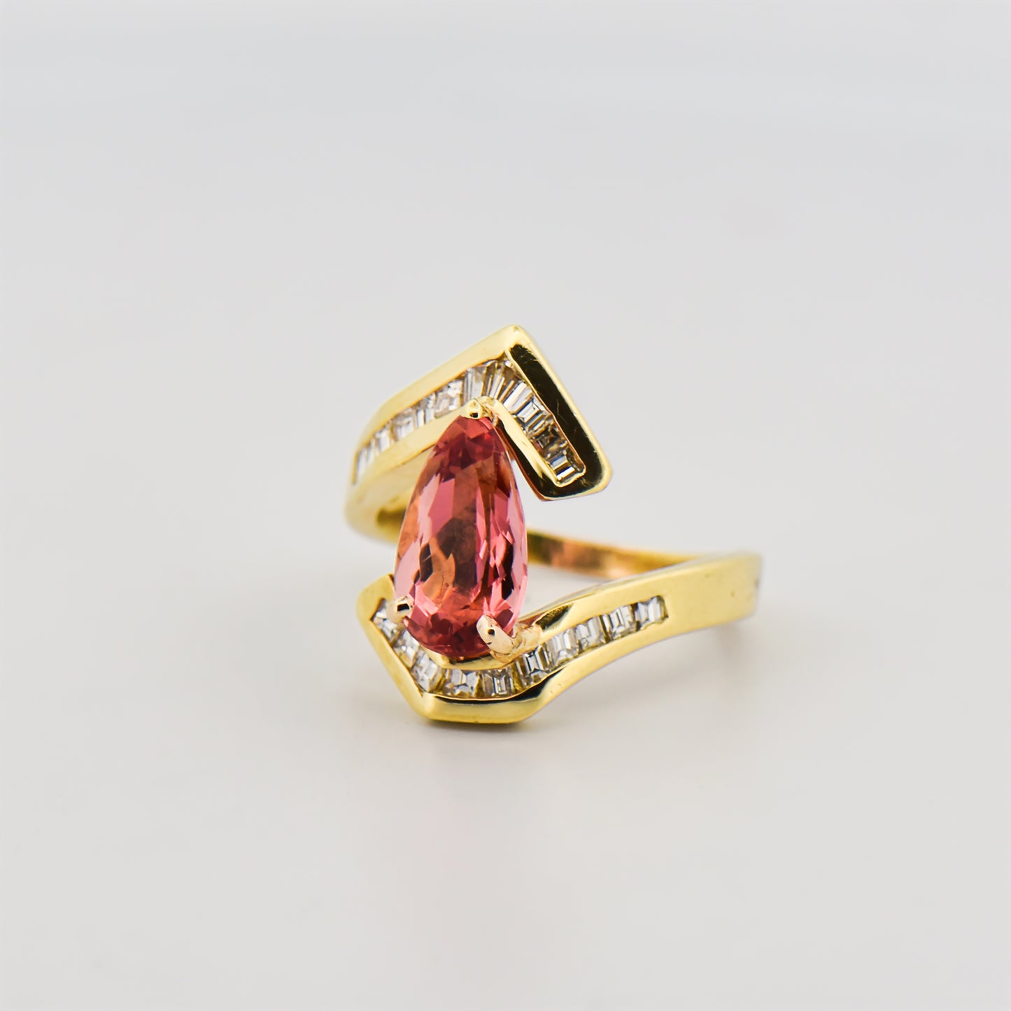Pear-Shaped Imperial Topaz and Diamond Chevron Ring in 18k Yellow Gold