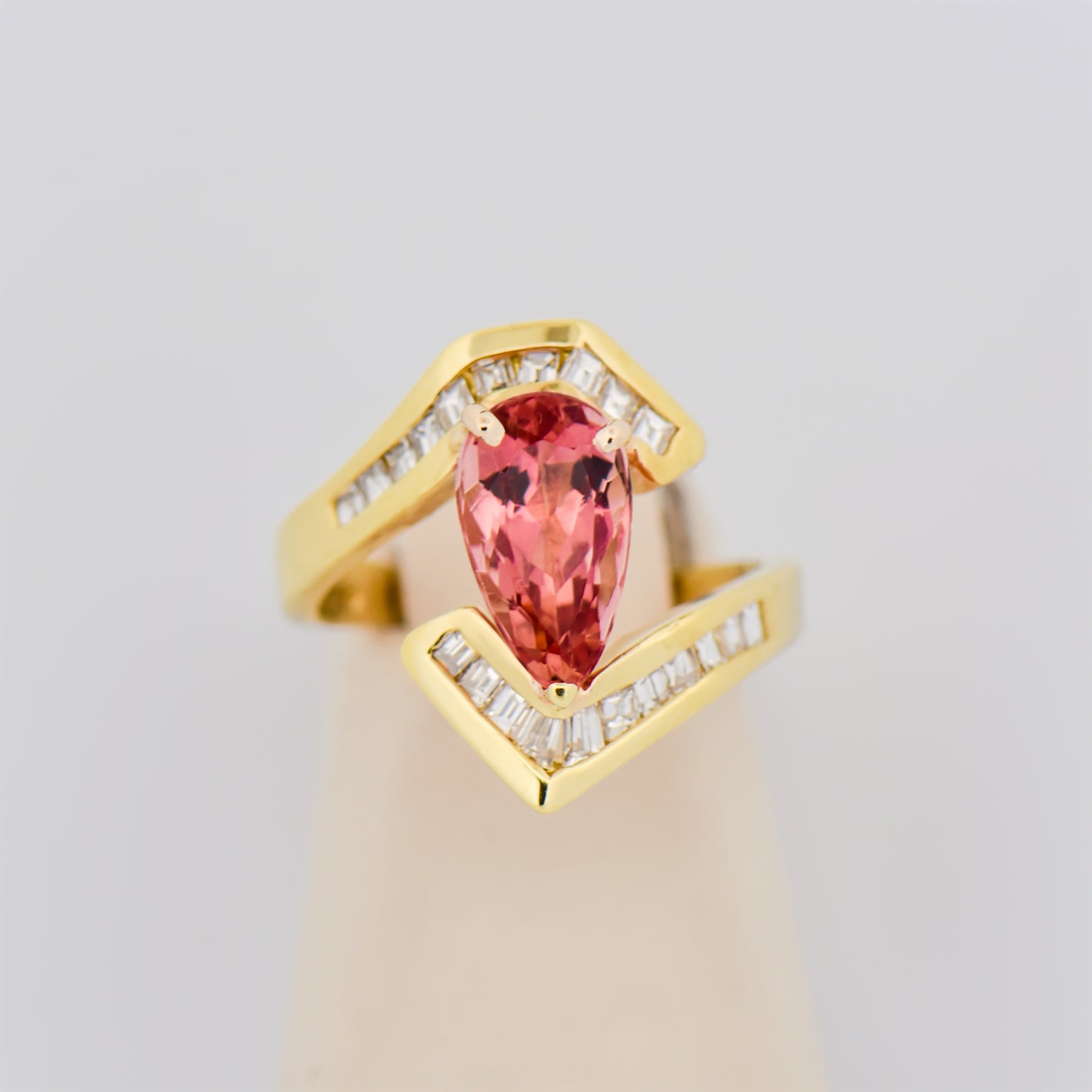 Pear-Shaped Imperial Topaz and Diamond Chevron Ring in 18k Yellow Gold