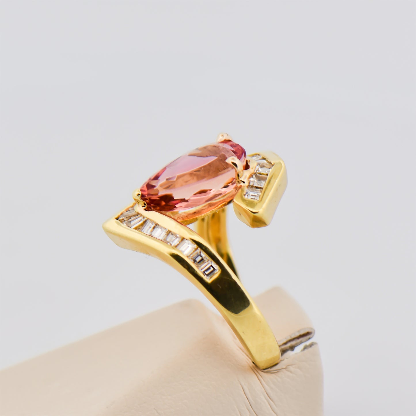Pear-Shaped Imperial Topaz and Diamond Chevron Ring in 18k Yellow Gold