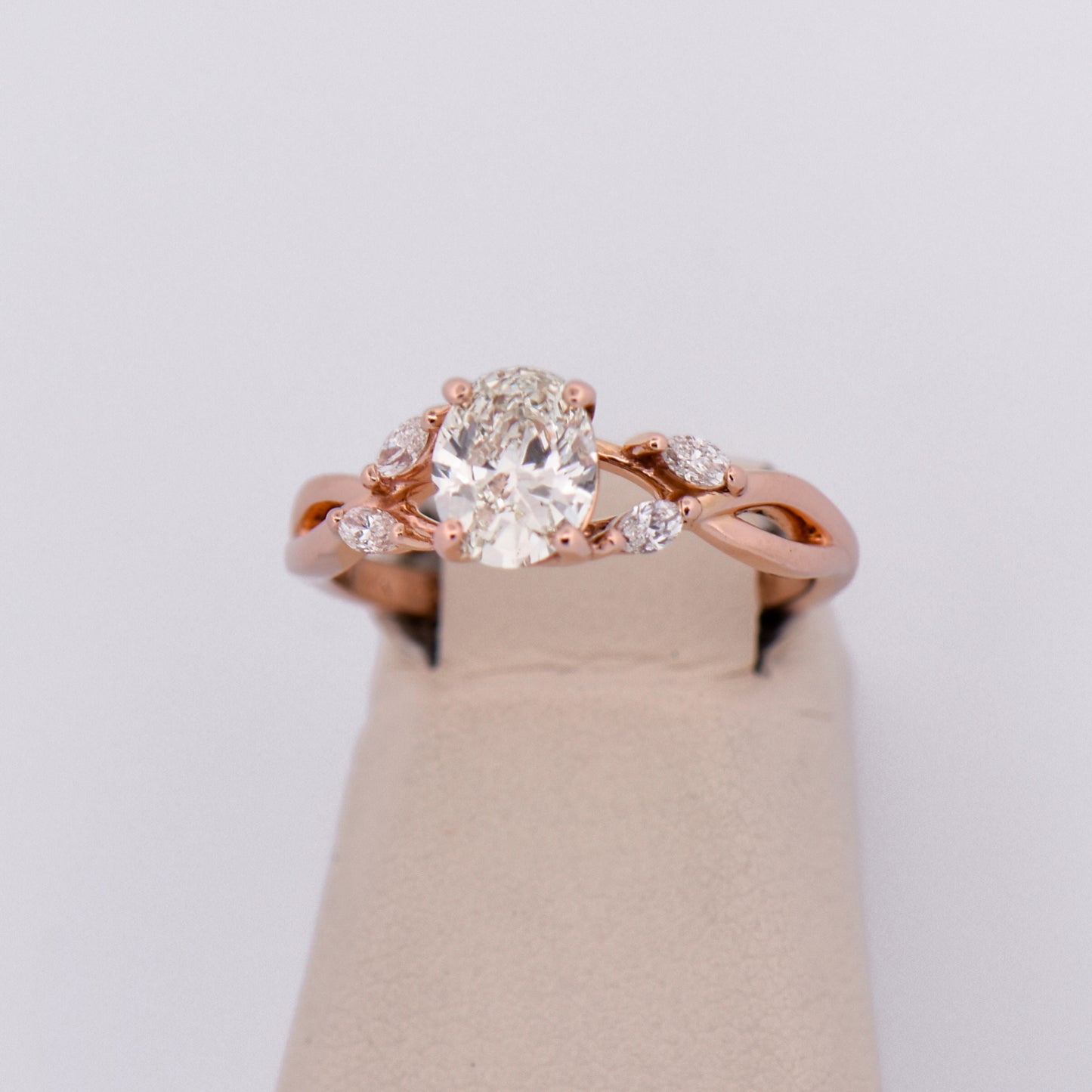 Oval Diamond Engagement Ring with Rose Gold Branch Design